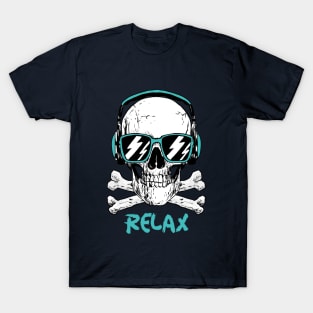 Skull With Sunglasses Relax / Dj Skull / Amazing Music Skull Design / Party Skull / Music Skeleton T-Shirt